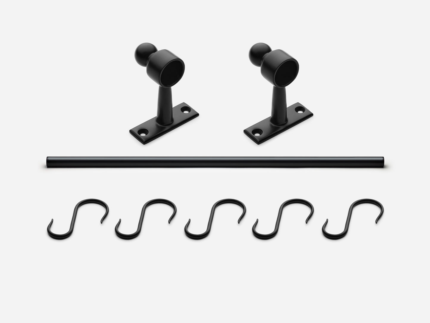 Solid brass Campaign hanging pot rail, 3 feet, in a matte black finish for kitchens.
