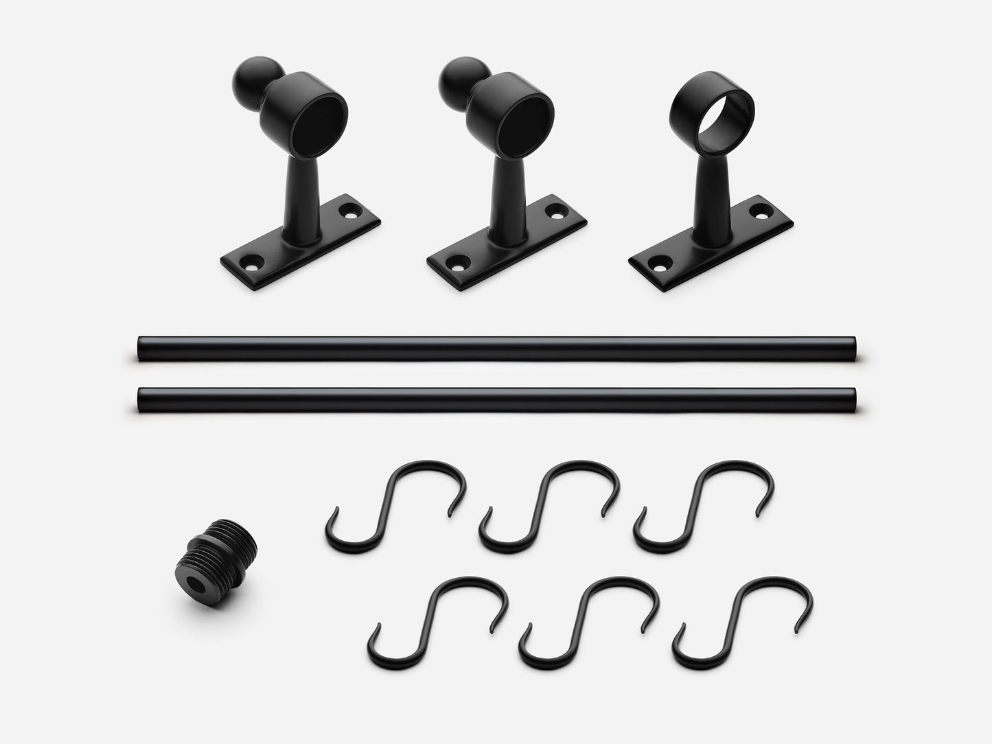 Solid brass Campaign hanging pot rail, 4 feet, in a matte black finish for kitchens.