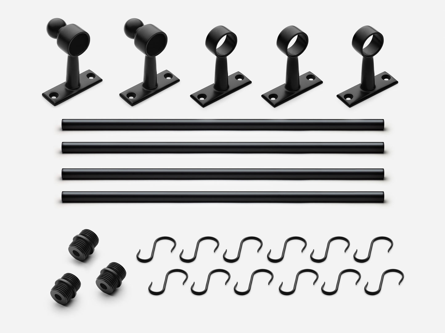 Solid brass Campaign hanging pot rail, 8 feet, in a matte black finish for kitchens.