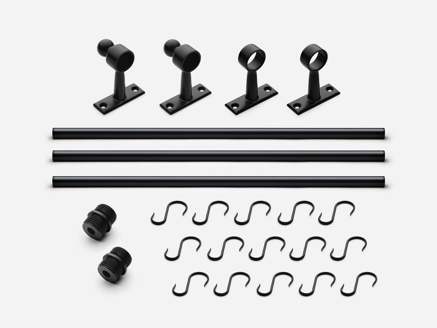 Solid brass Campaign hanging pot rail, 9 feet, in a matte black finish for kitchens.