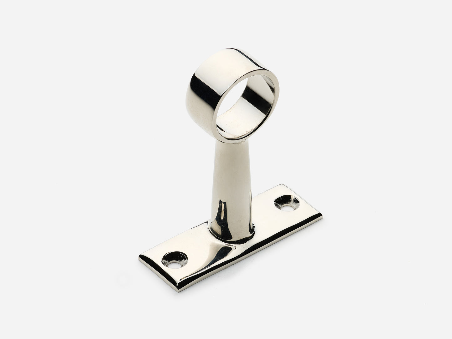 Solid brass Campaign hanging pot rail middle bracket in a polished nickel finish for kitchens.