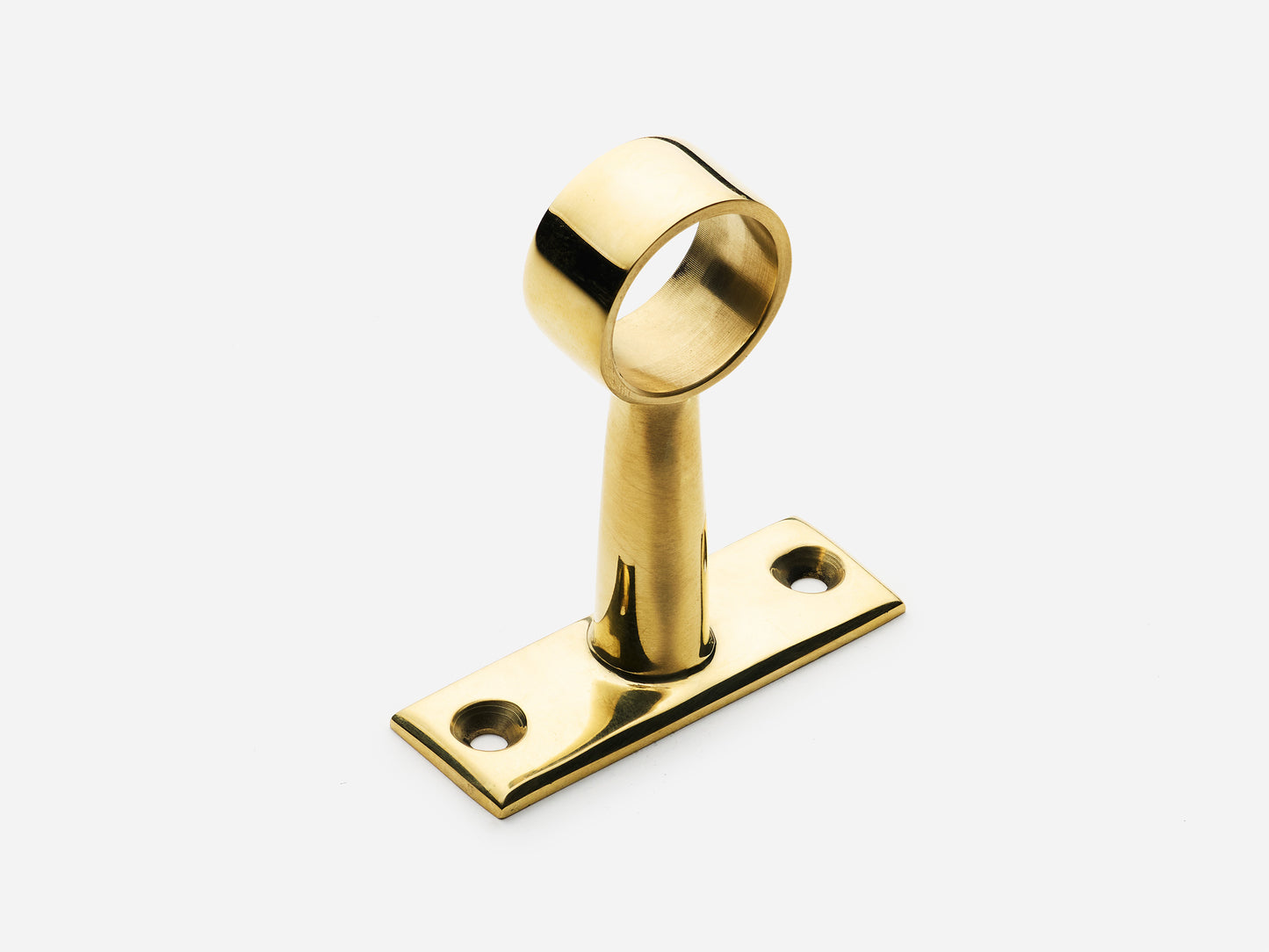 Solid brass Campaign hanging pot rail middle bracket in an unlacquered polished brass finish for kitchens.