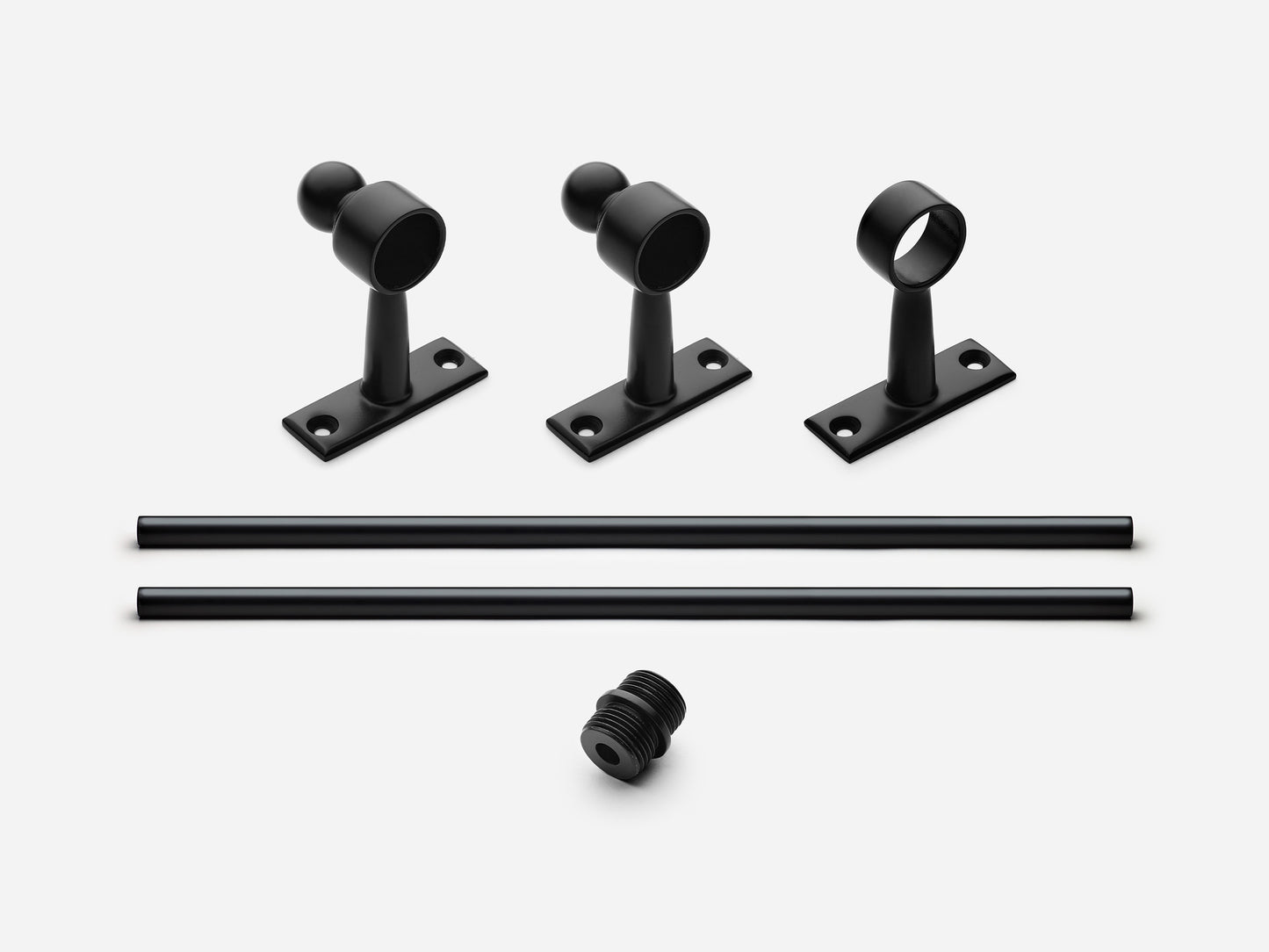 Solid brass Campaign towel bar, 6 feet, in a matte black finish for kitchens and bathrooms.