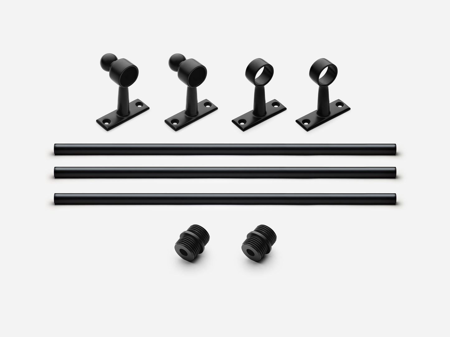 Solid brass Campaign towel bar, 9 feet, in a matte black finish for kitchens and bathrooms.