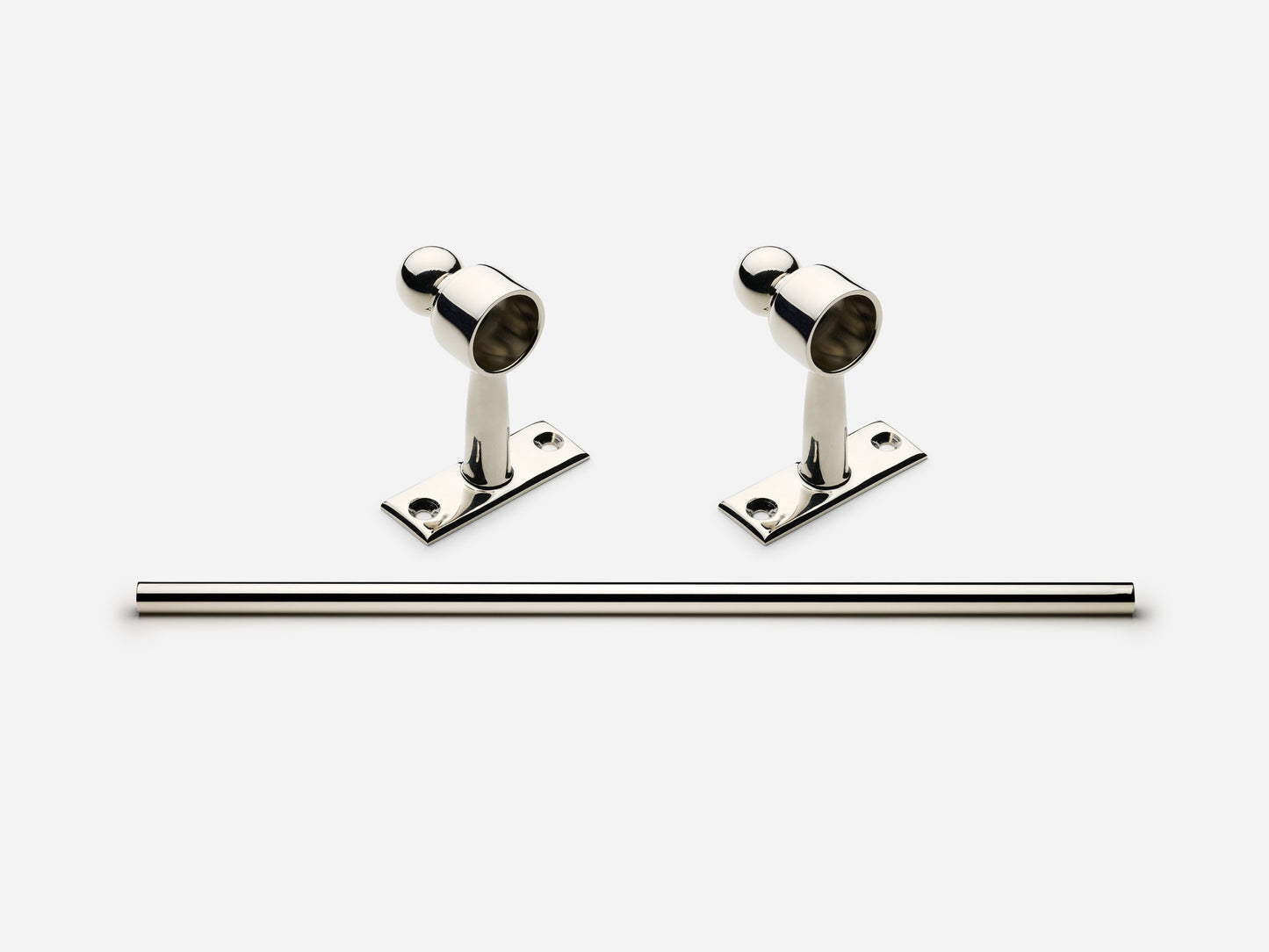 Solid brass Campaign towel bar, 3 feet, in a polished nickel finish for kitchens and bathrooms.