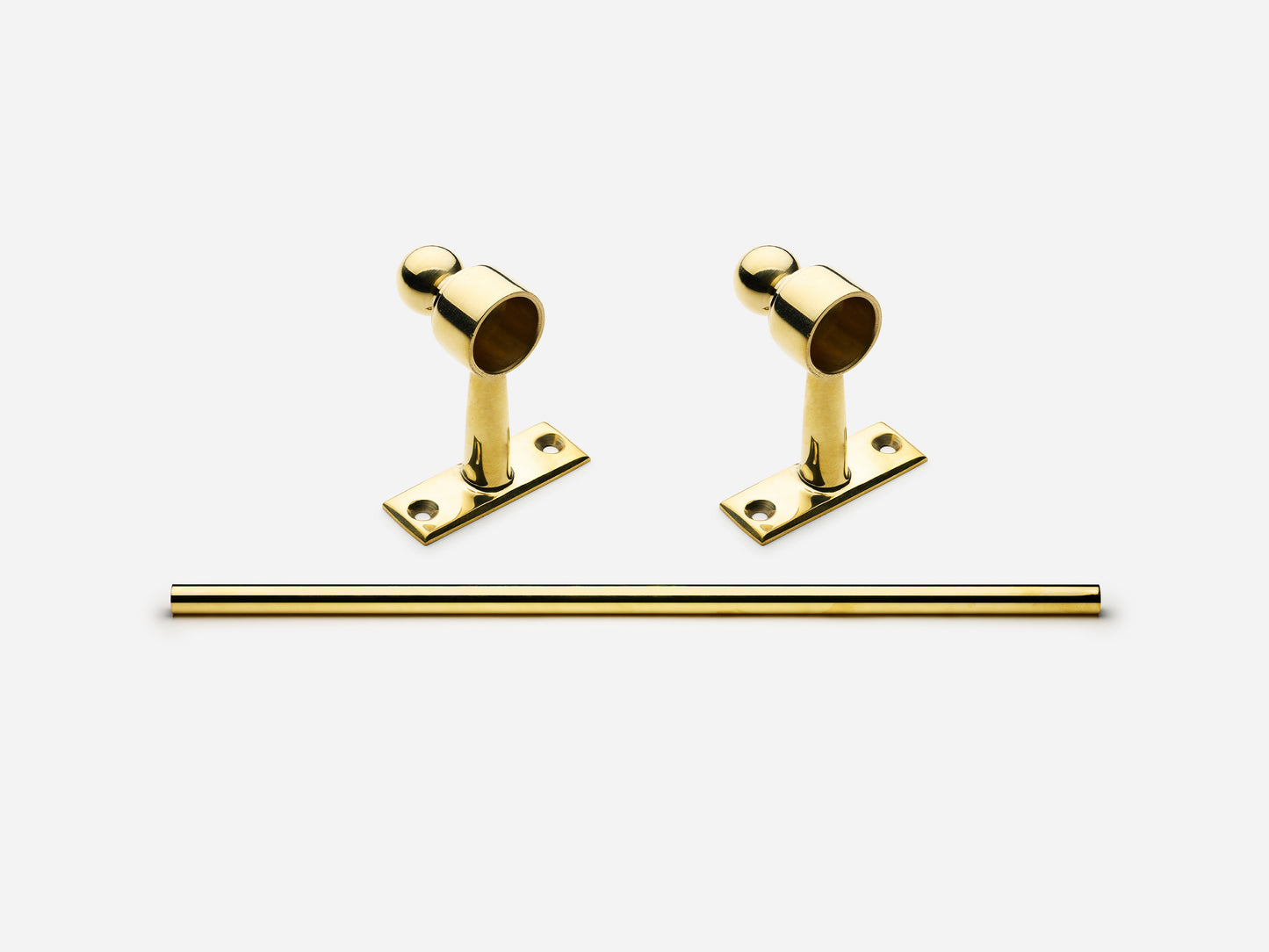 Solid brass Campaign towel bar, 2 feet, in an unlacquered polished brass finish for kitchens and bathrooms.
