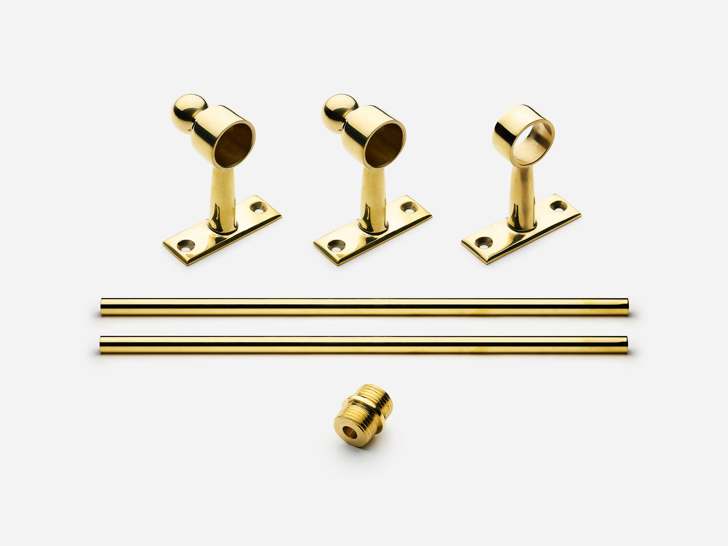 Solid brass Campaign towel bar, 4 feet, in an unlacquered polished brass finish for kitchens and bathrooms.