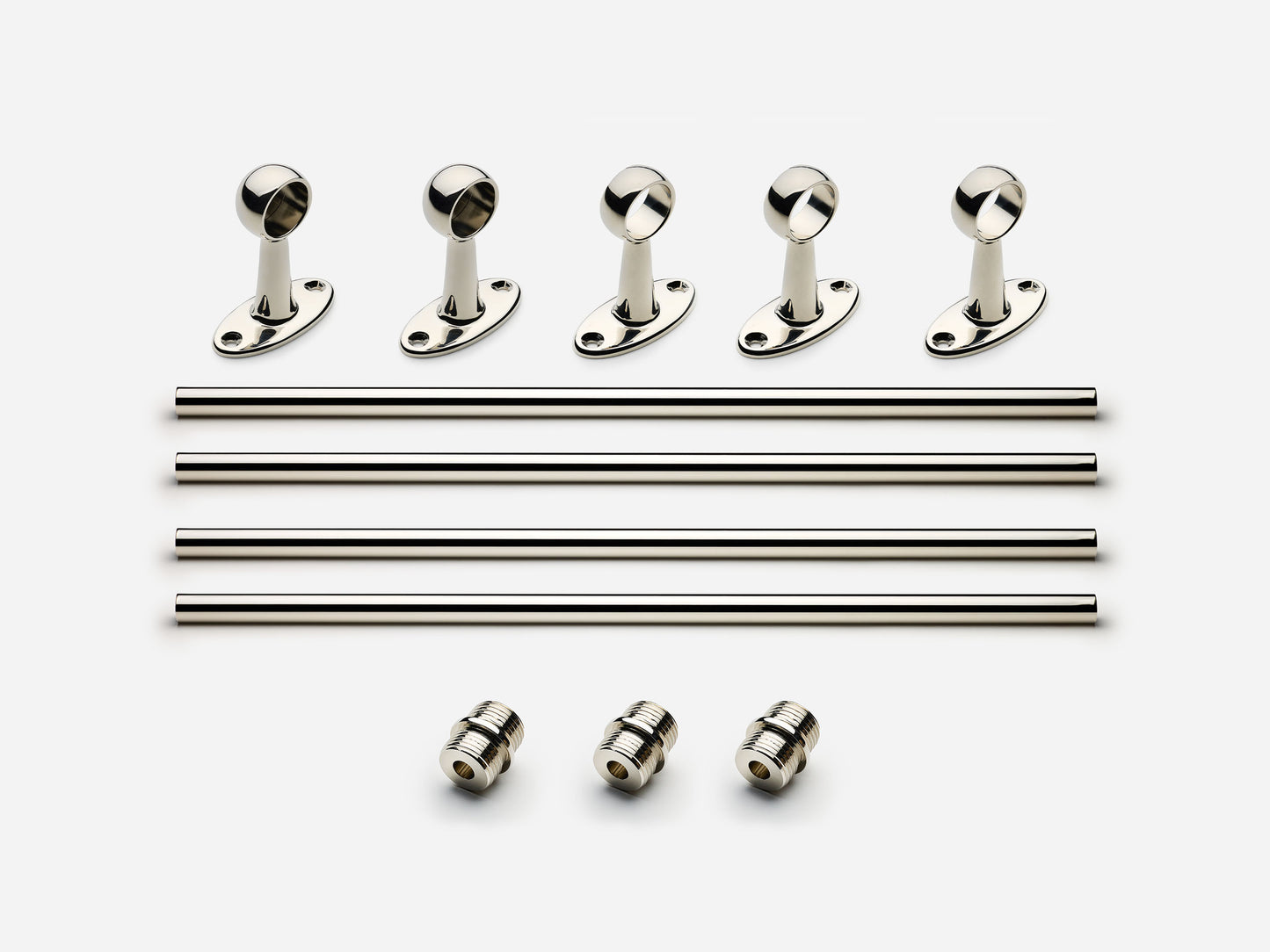 Solid brass Newark towel bar, 8 feet, in a polished nickel finish for kitchens and bathrooms.
