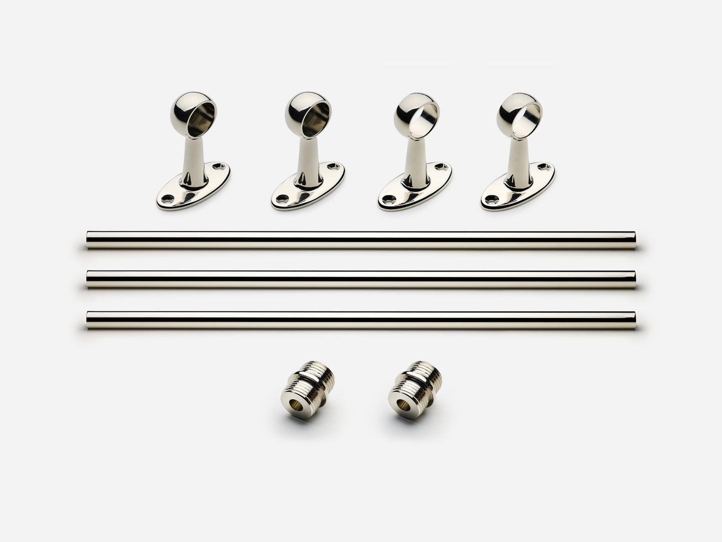 Solid brass Newark towel bar, 9 feet, in a polished nickel finish for kitchens and bathrooms.