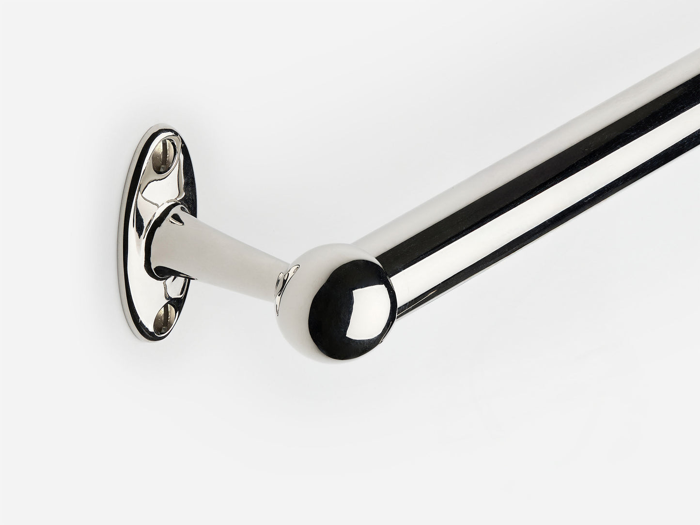 Solid brass Newark towel bar in a polished nickel finish for kitchens and bathrooms.