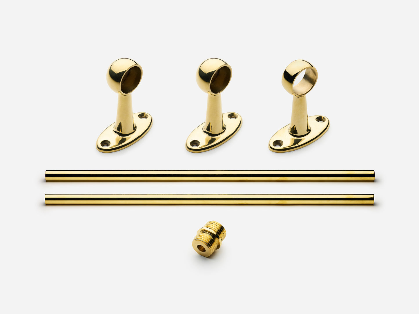 Solid brass Newark towel bar, 6 feet, in an unlacquered polished brass finish for kitchens and bathrooms.