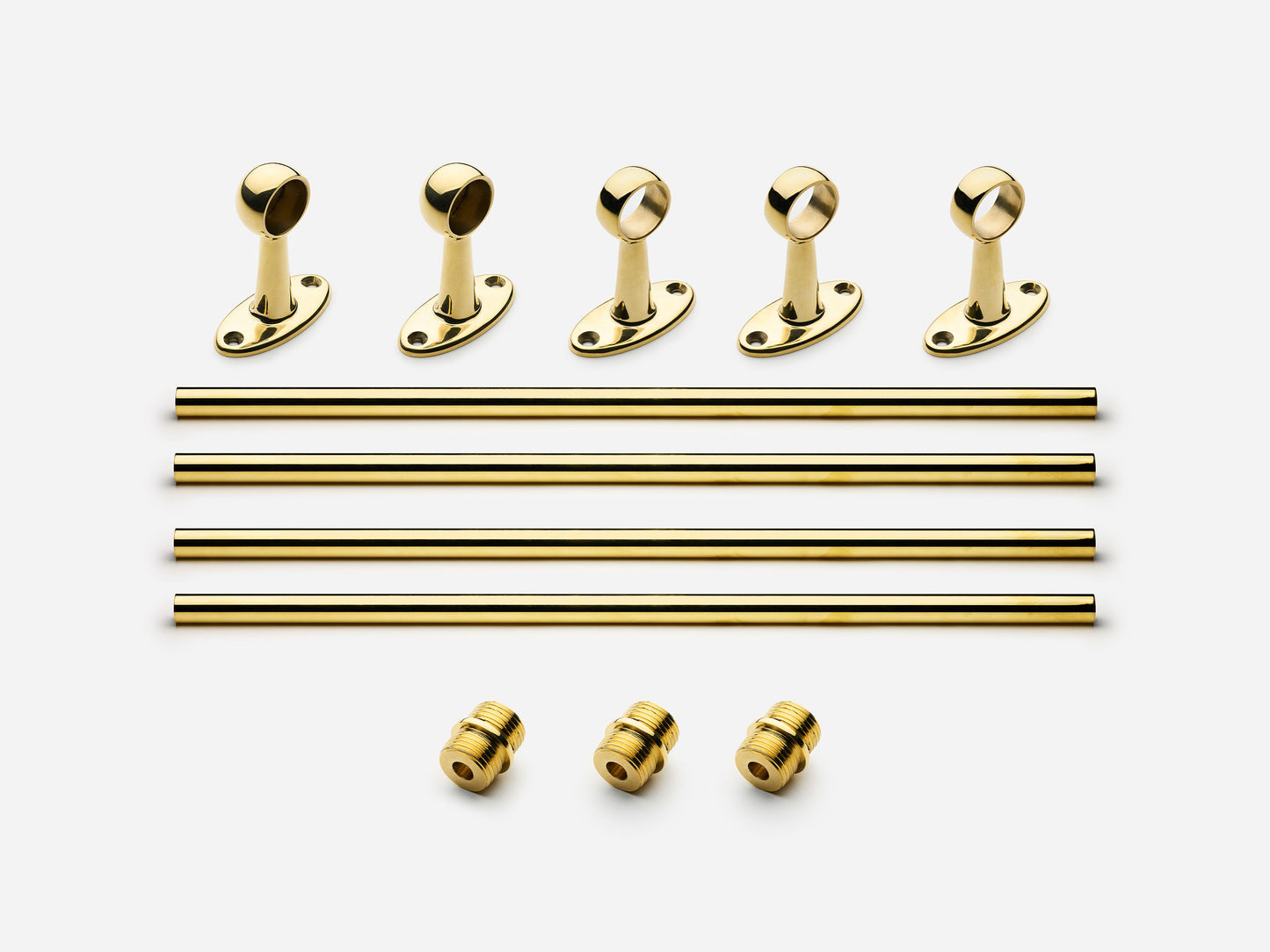 Solid brass Newark towel bar, 8 feet, in an unlacquered polished brass finish for kitchens and bathrooms.