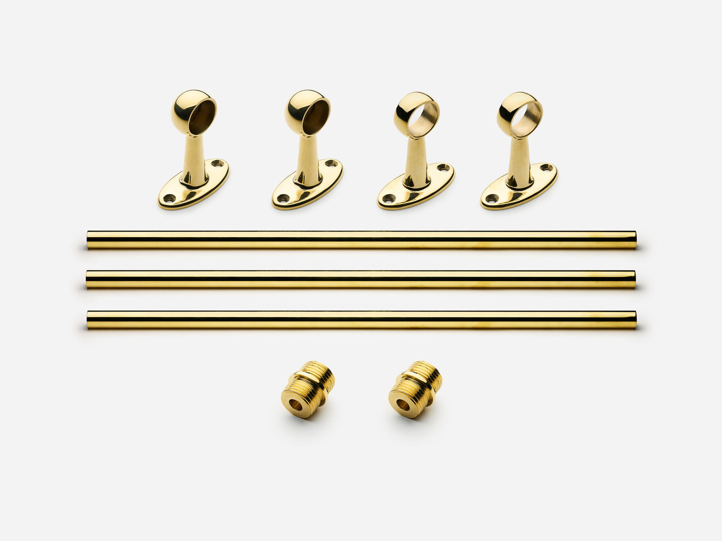 Solid brass Newark towel bar, 9 feet, in an unlacquered polished brass finish for kitchens and bathrooms.