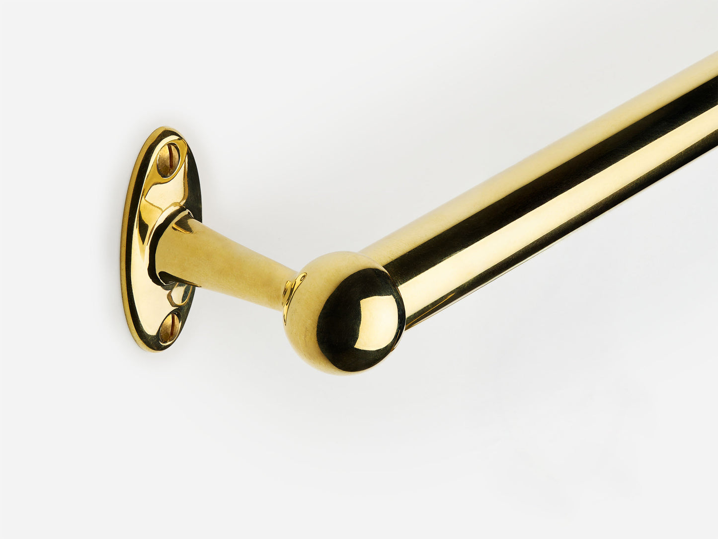 Solid brass Newark towel bar in an unlacquered polished brass finish for kitchens and bathrooms.