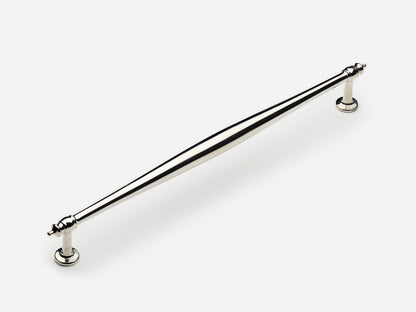 Solid brass Bougie appliance pull, 12 inches, in a polished nickel finish for cabinets.