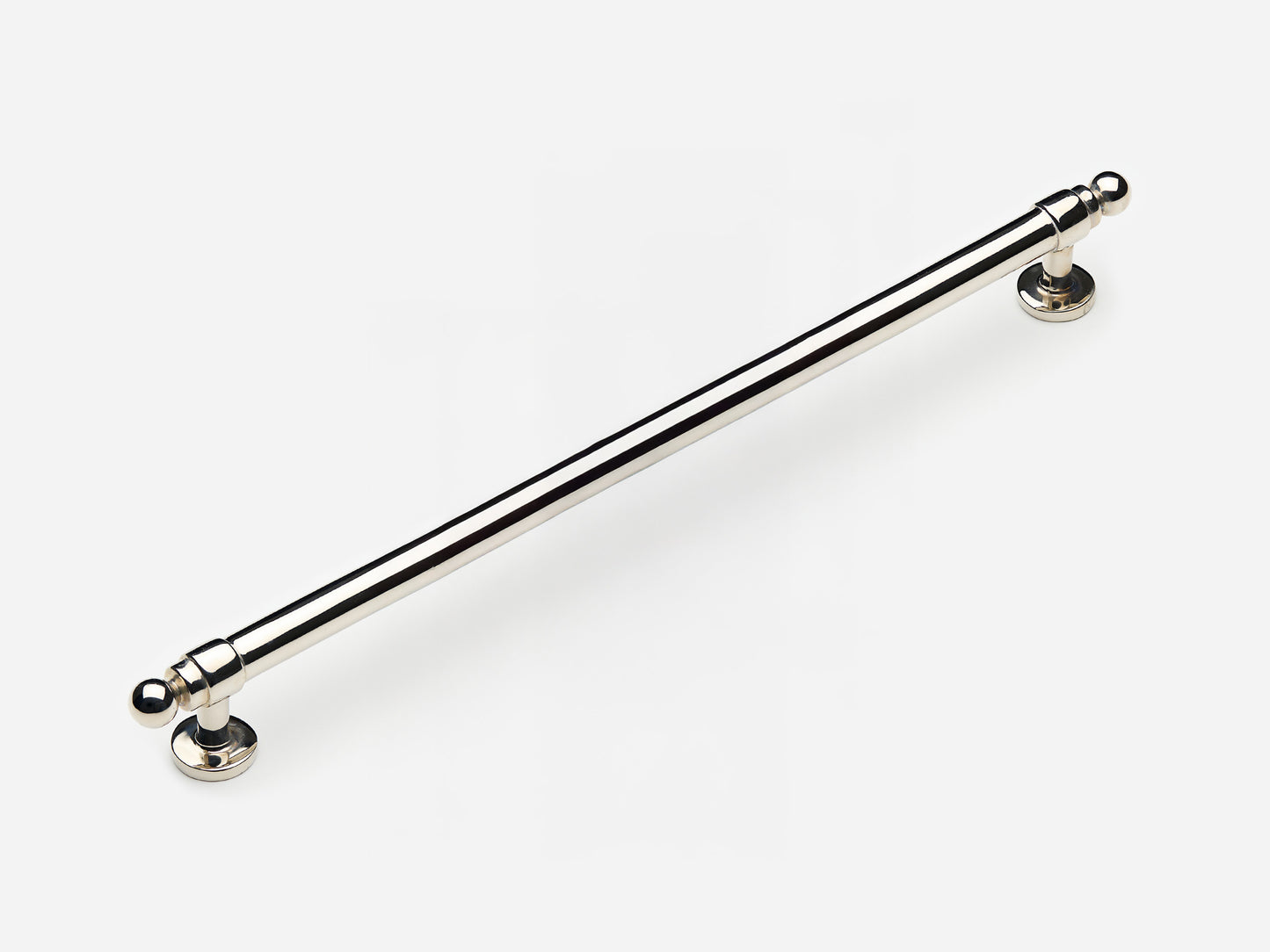 Solid brass Campaign appliance pull, 12 inches, in a polished nickel finish for cabinets.
