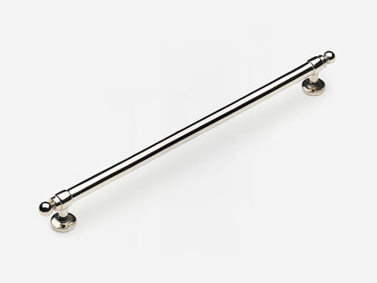 Solid brass Campaign appliance pull, 12 inches, in a polished nickel finish for cabinets.