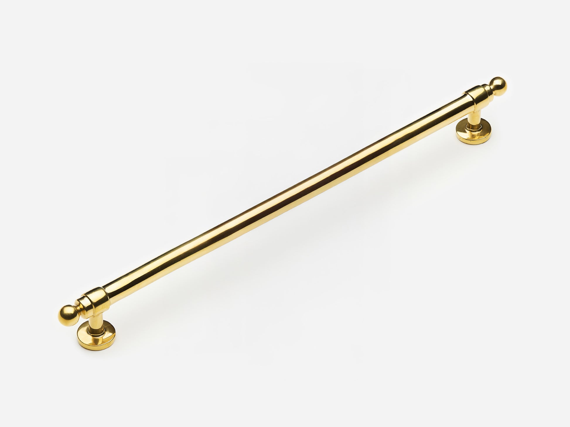 Solid brass Campaign appliance pull, 12 inches, in an unlacquered polished brass finish for cabinets.