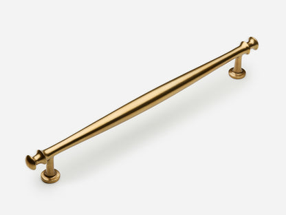 Solid brass Helena appliance pull, 12 inches, in an aged brass finish for cabinets.