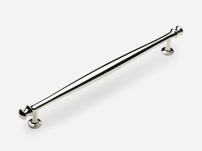 Solid brass Helena appliance pull, 12 inches, in a polished nickel finish for cabinets.