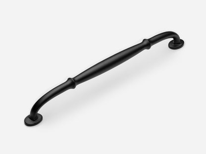 Solid brass Lilian appliance pull, 12 inches, in a matte black finish for cabinets.