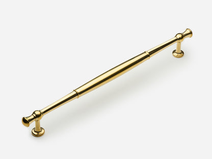 Solid brass Windsor appliance pull, 12 inches, in an unlacquered polished brass finish for cabinets.