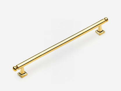 Solid brass Wright appliance pull, 12 inches, in an unlacquered polished brass finish for cabinets.