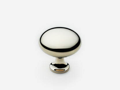 Solid brass Belle Knob, standard size, in a polished nickel finish for cabinets.
