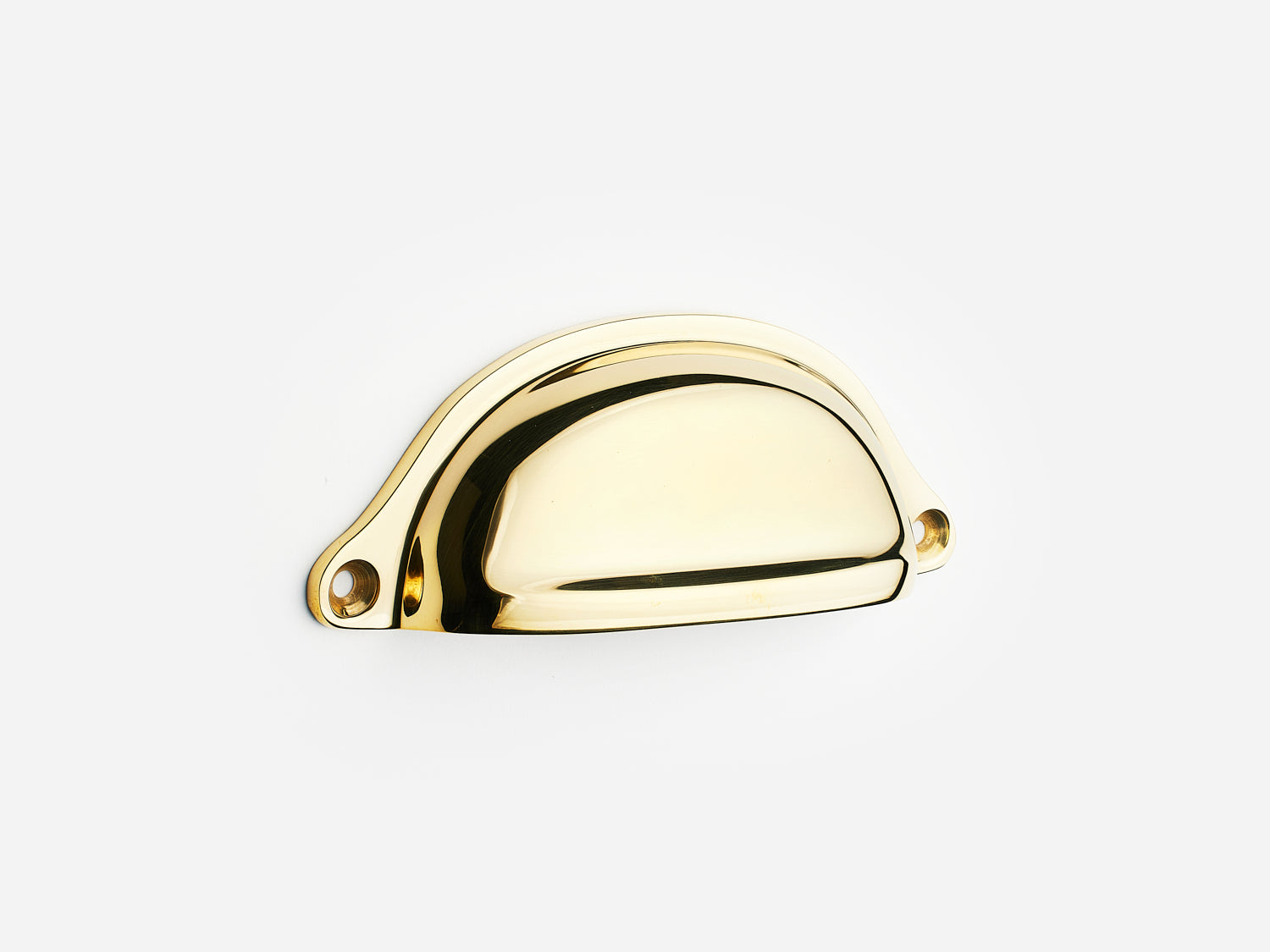 Solid brass Liberty bin pull, 4 inches, in an unlacquered polished brass finish for cabinets.