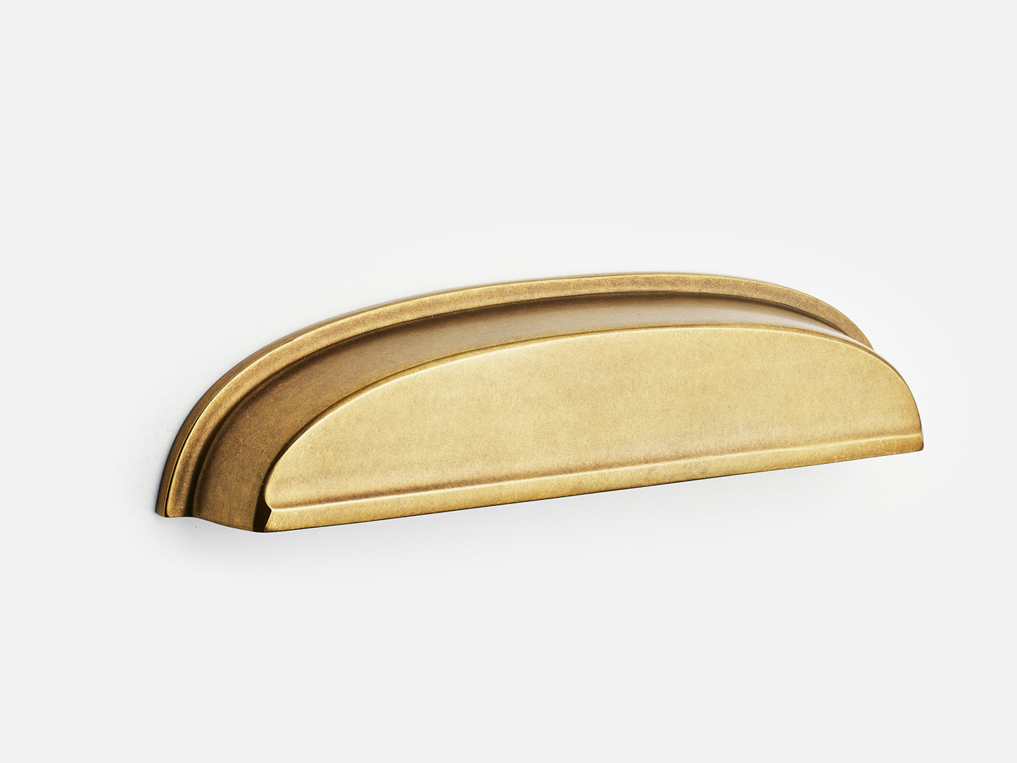 Solid brass Royce bin pull, 6 inches, in an aged brass finish for cabinets.
