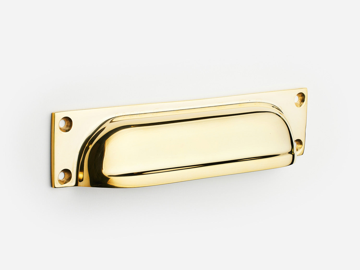 Solid brass Yorkshire bin pull, 6 inches, in an unlacquered polished brass finish for cabinets.