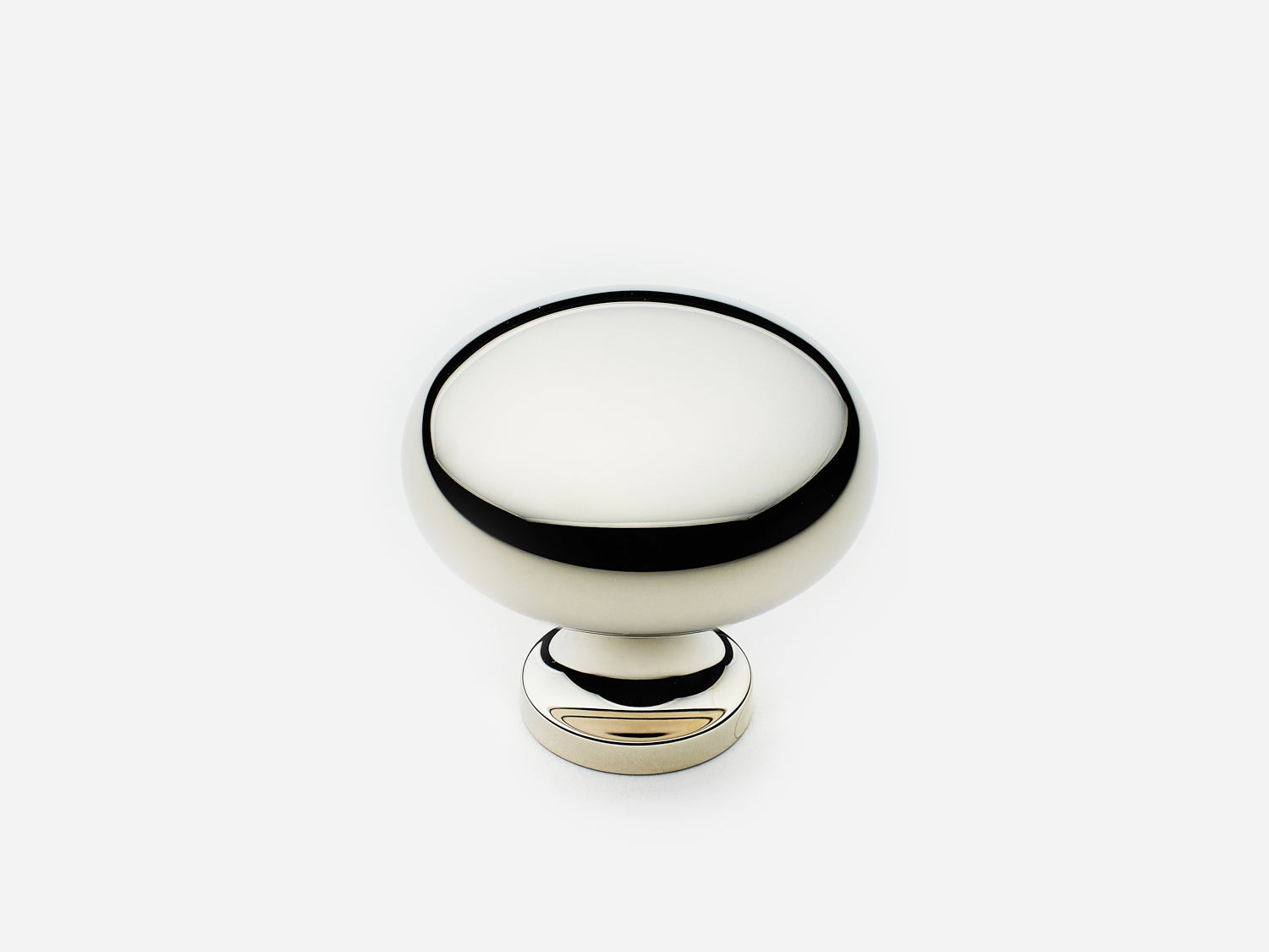 Solid brass Classic Knob, standard size, in a polished nickel finish for cabinets.