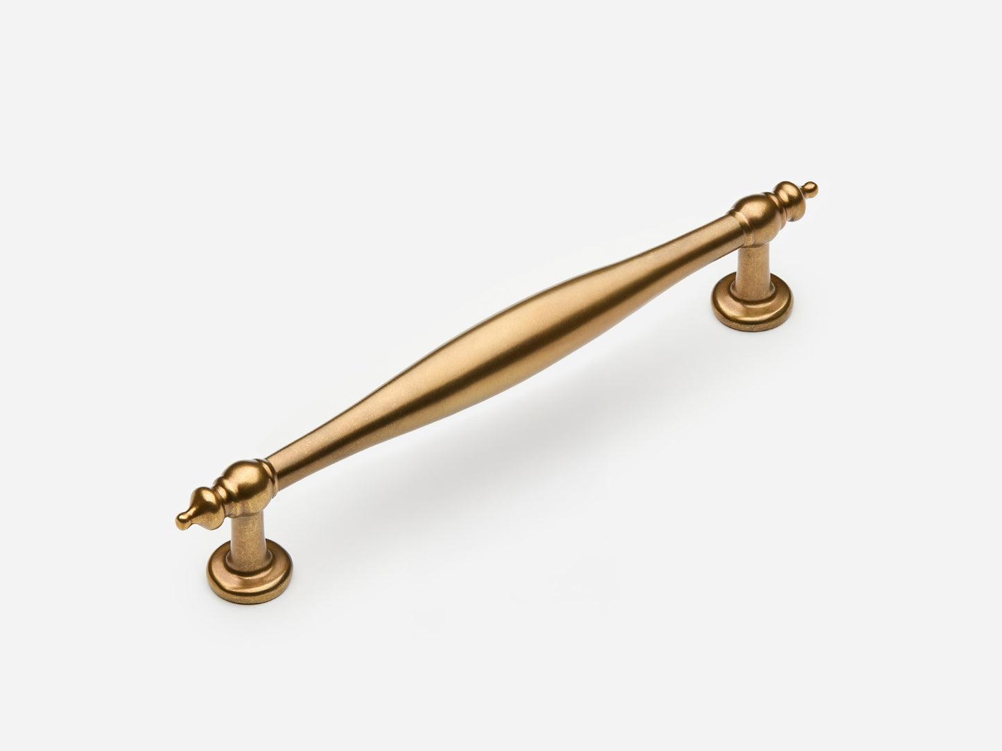 Solid brass Bougie drawer pull, 6 inches, in an aged brass finish for cabinets.