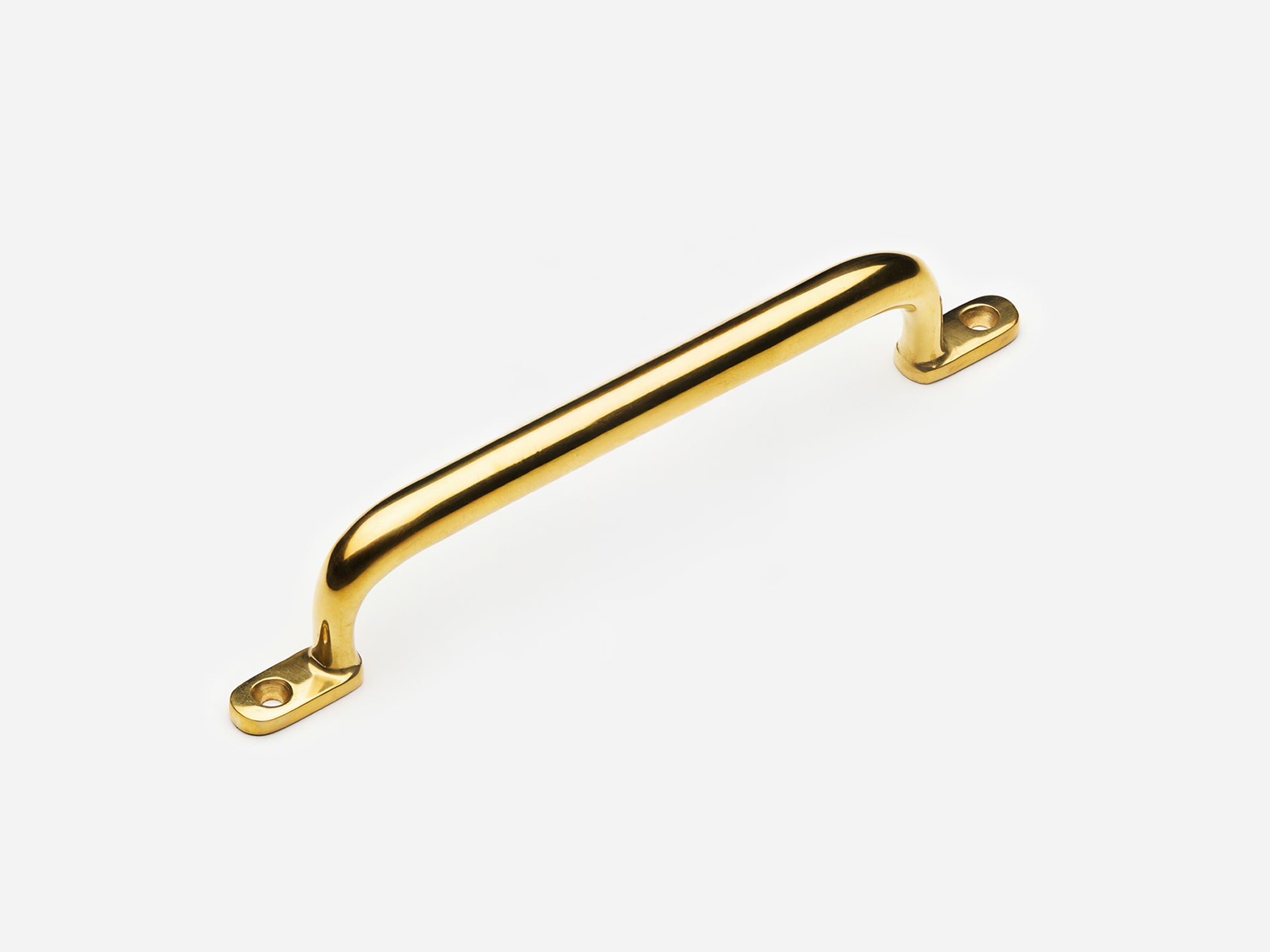 Solid brass Butler drawer pull, 6 inches, in an unlacquered polished brass finish for cabinets.