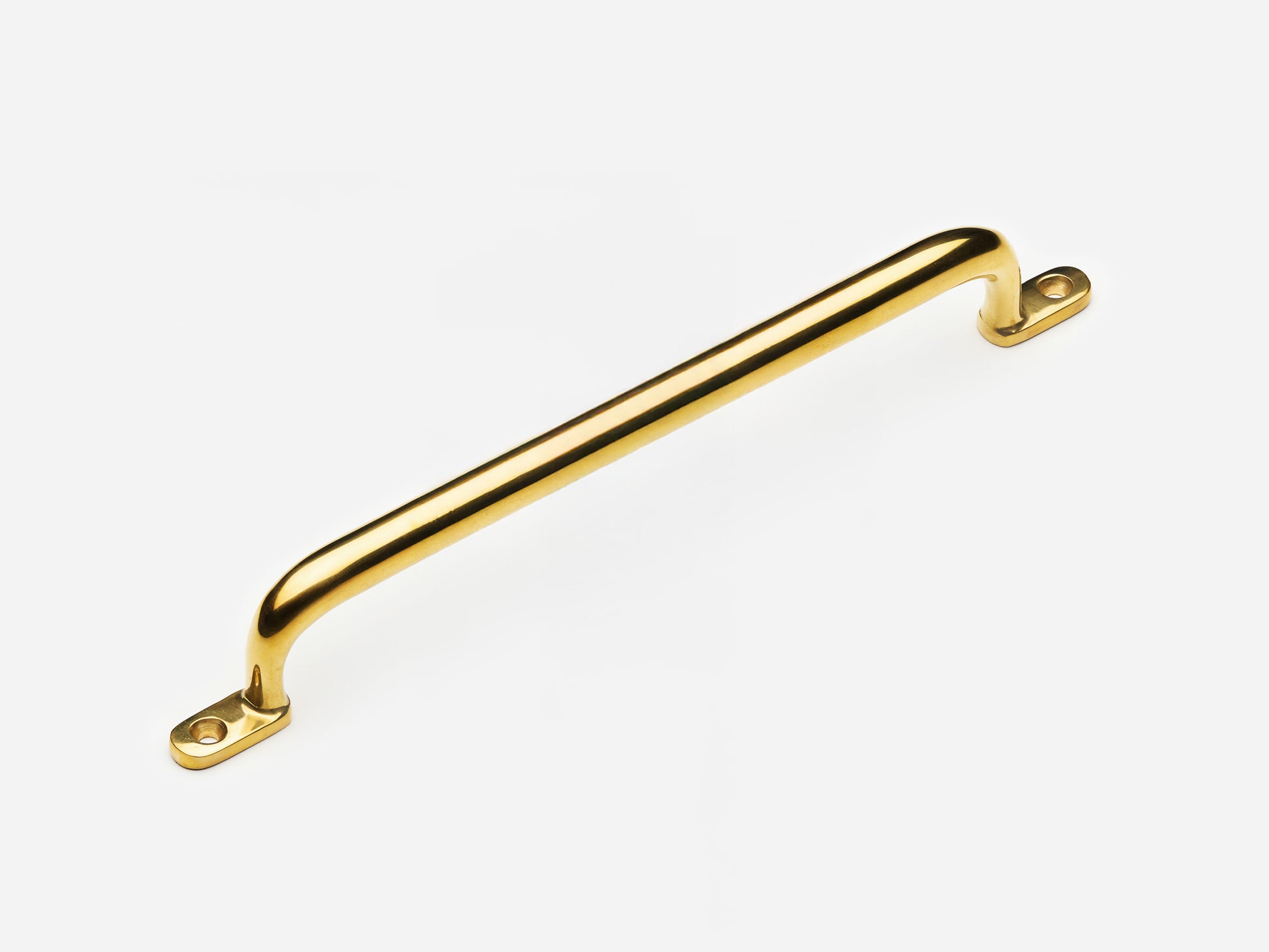 Solid brass Butler drawer pull, 8 inches, in an unlacquered polished brass finish for cabinets.