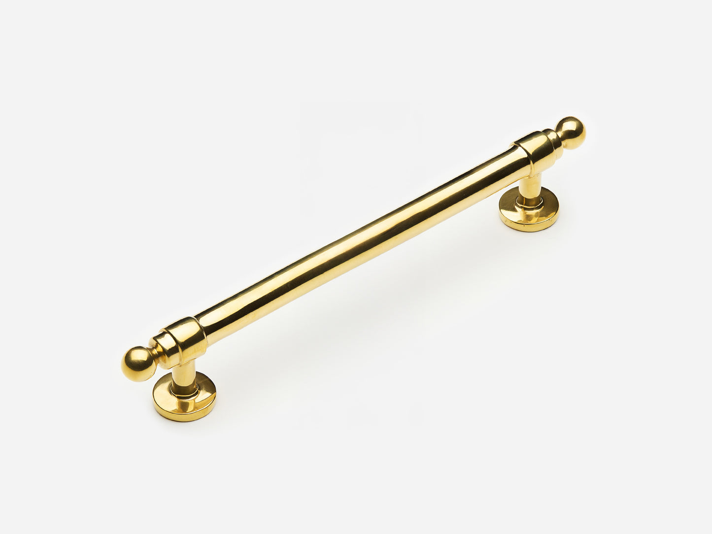 Solid brass Campaign drawer pull, 6 inches, in an unlacquered polished brass finish for cabinets.