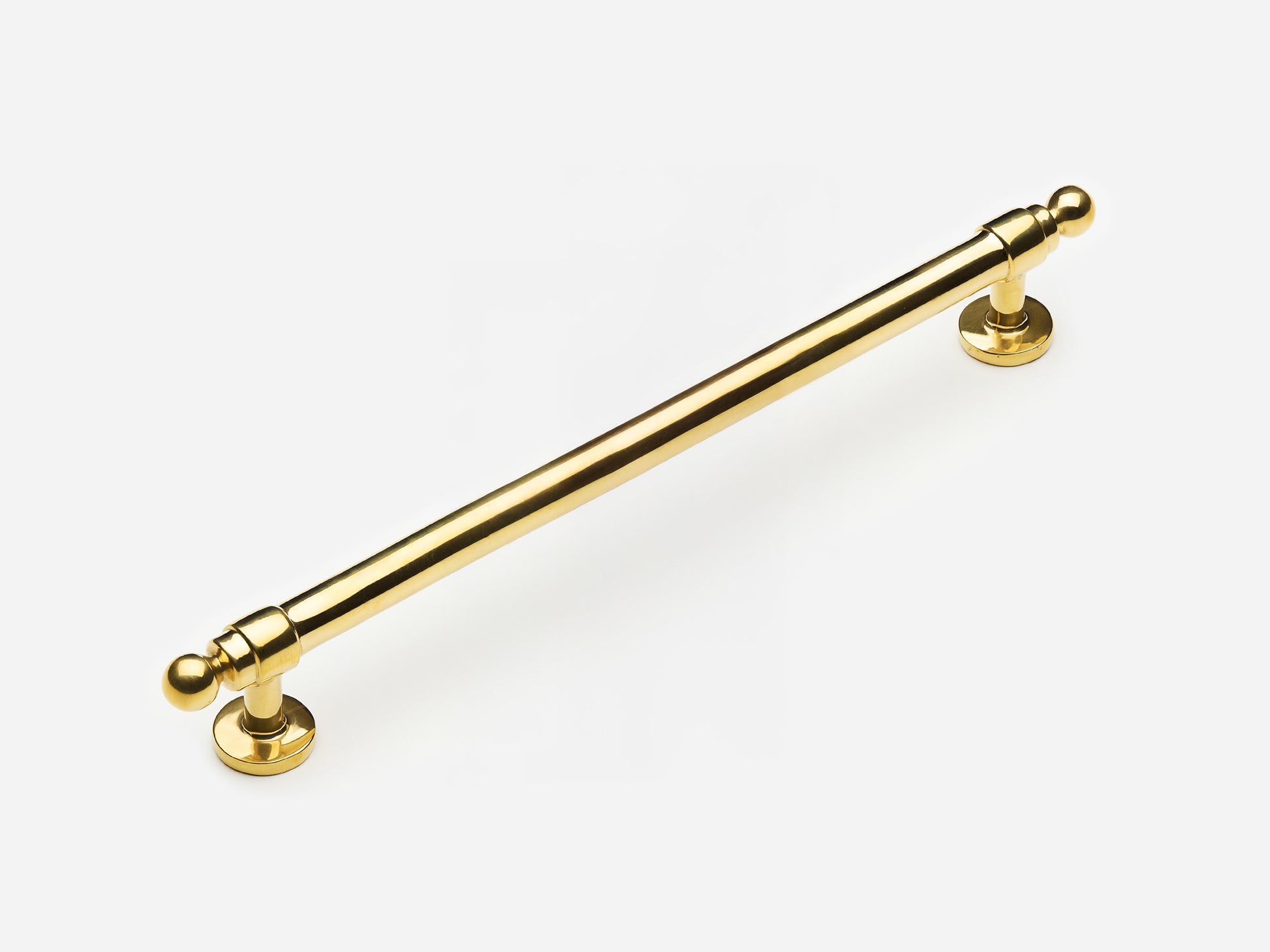 Solid brass Campaign drawer pull, 8 inches, in an unlacquered polished brass finish for cabinets.
