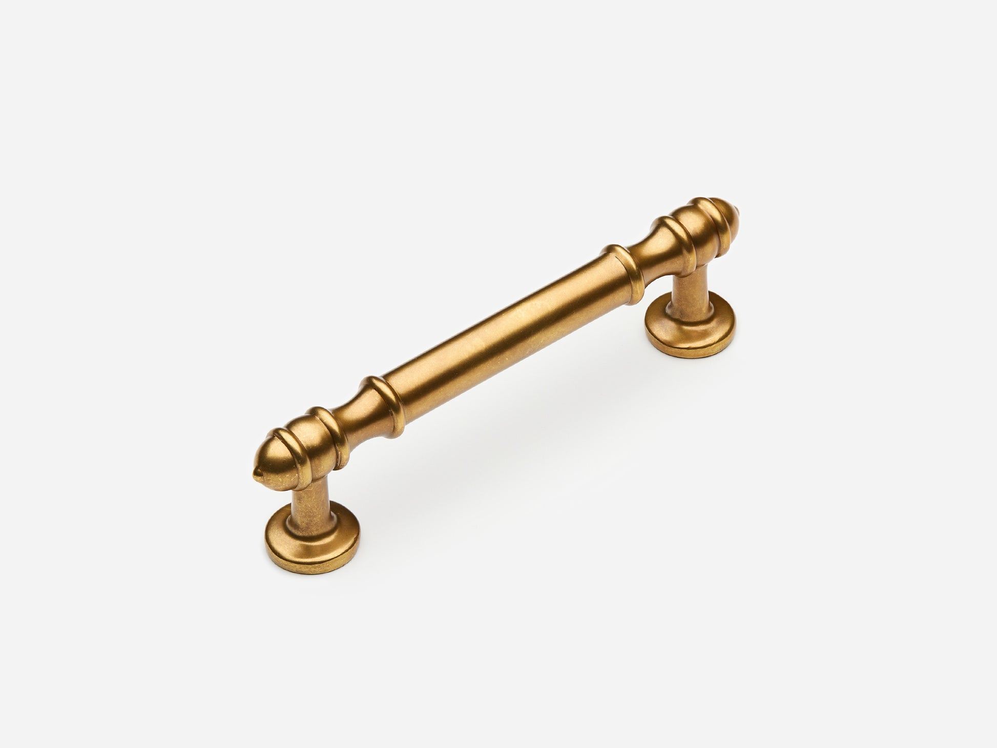 Solid brass Deseret drawer pull, 4 inches, in an aged brass finish for cabinets.