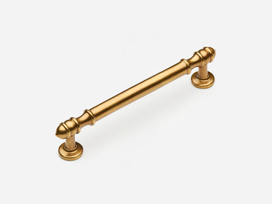Solid brass Deseret drawer pull, 6 inches, in an aged brass finish for cabinets.