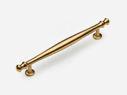Solid brass Helena drawer pull, 8 inches, in an aged brass finish for cabinets.