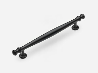 Solid brass Helena drawer pull, 8 inches, in a matte black finish for cabinets.