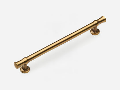 Solid brass Heritage drawer pull, 8 inches, in an aged brass finish for cabinets.