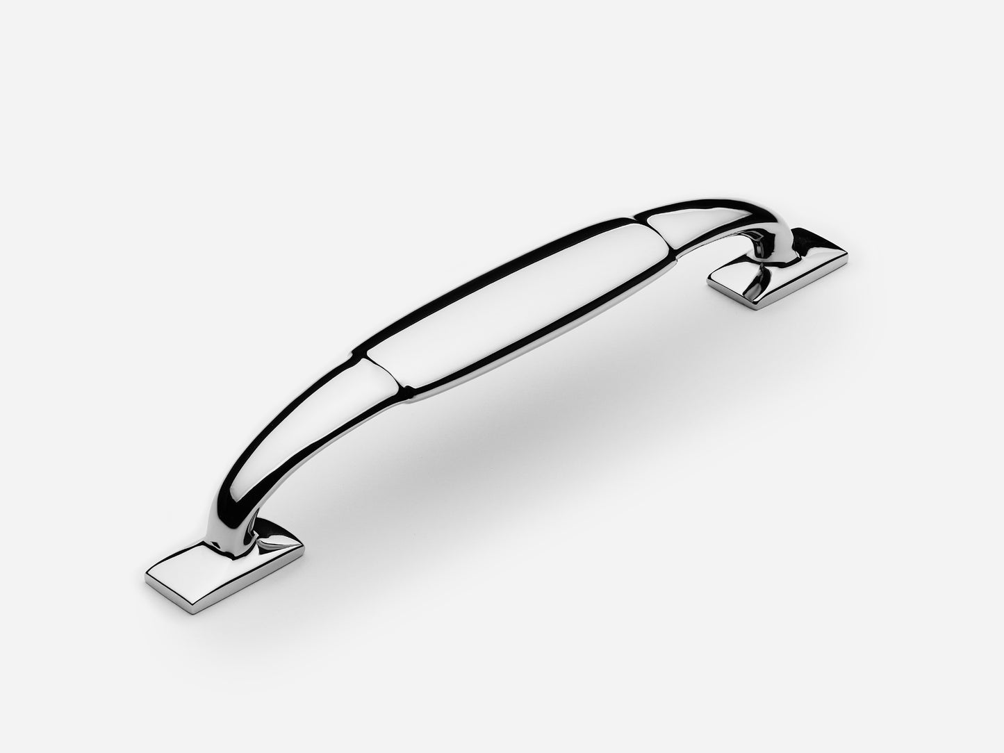 Solid brass Packard drawer pull, 6 inches, in a polished nickel finish for cabinets.