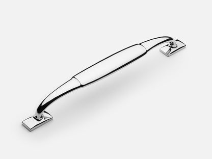 Solid brass Packard drawer pull, 8 inches, in a polished nickel finish for cabinets.