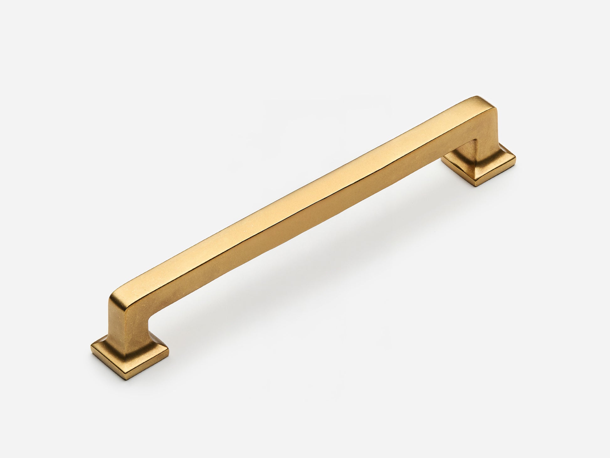 Solid brass Promontory drawer pull, 8 inches, in an aged brass finish for cabinets.