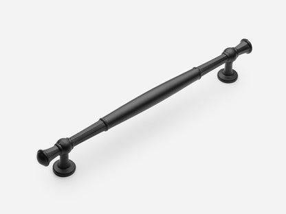 Solid brass Windsor drawer pull, 8 inches, in a matte black finish for cabinets.