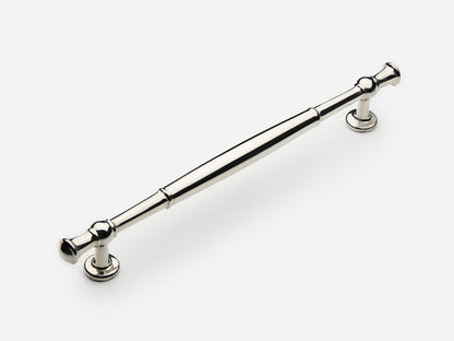 Solid brass Windsor drawer pull, 8 inches, in a polished nickel finish for cabinets.
