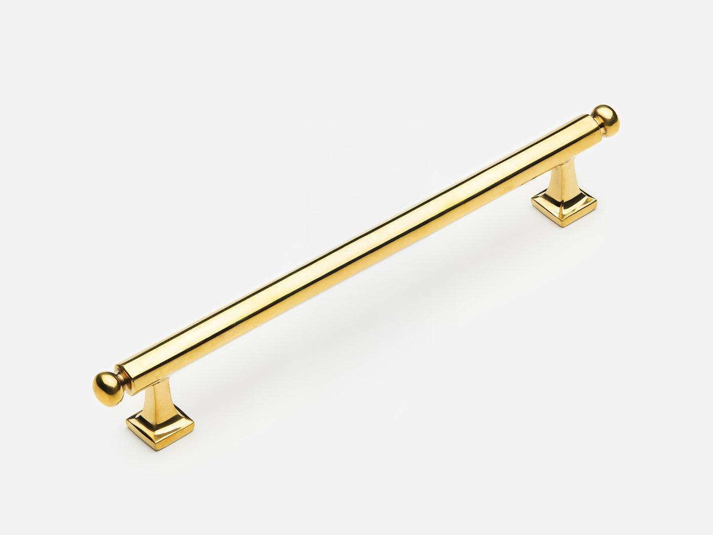 Solid brass Wright drawer pull, 8 inches, in an unlacquered polished brass finish for cabinets.