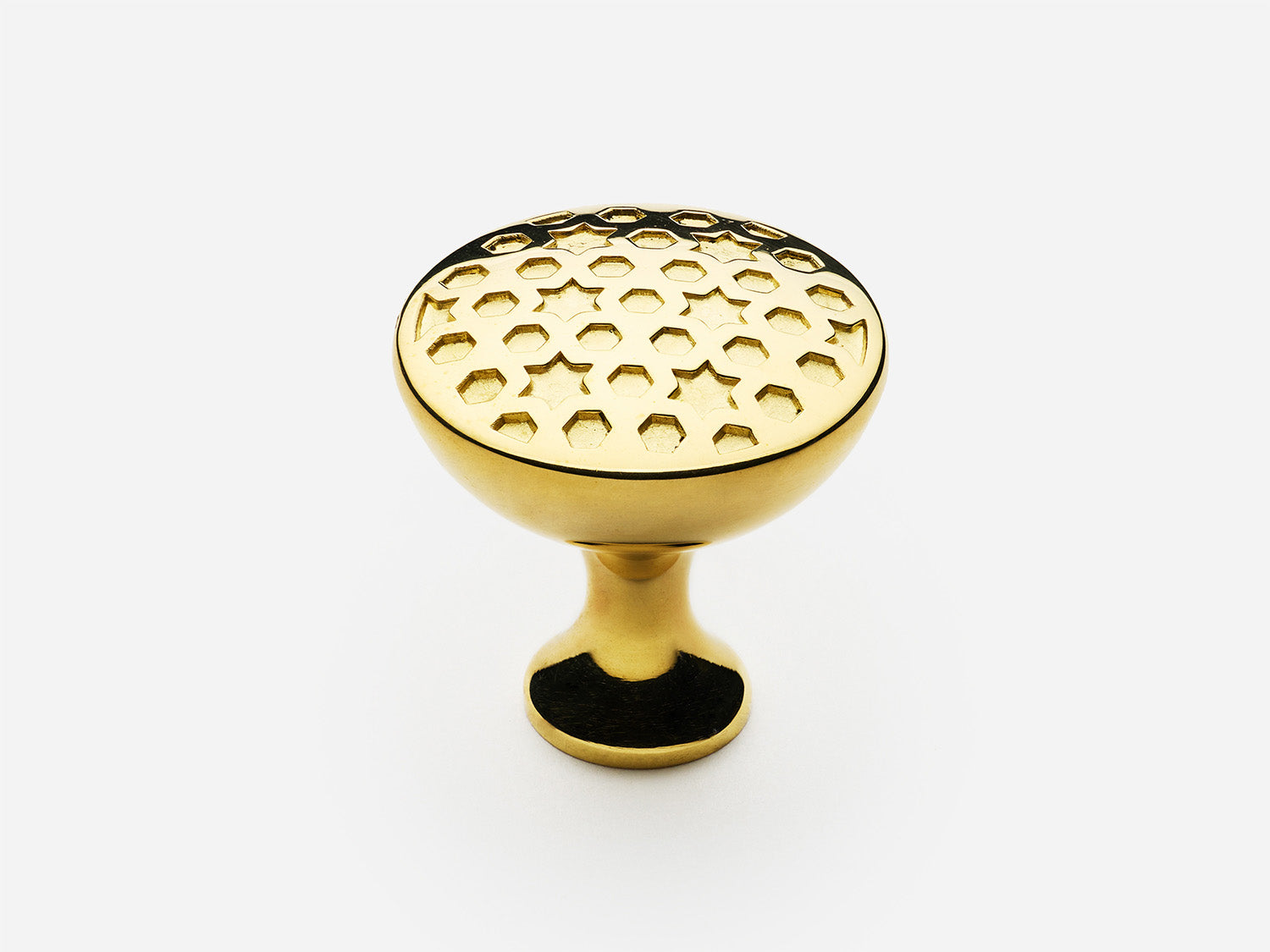 Solid brass France Knob, standard size, in an unlacquered polished brass finish for cabinets.