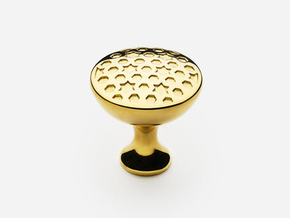 Solid brass France Knob, standard size, in an unlacquered polished brass finish for cabinets.
